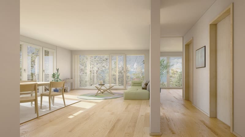 Appartement de jardin neuf avec vue sur la montagne et le lac partiel à Seelisberg (4)