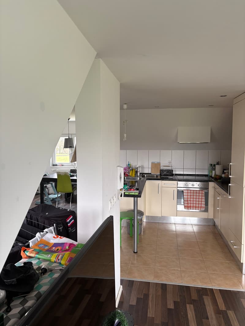 open floor plan, kitchen, dining area, living room, balcony
