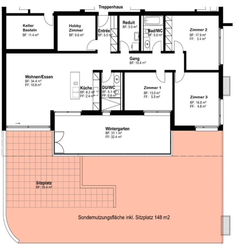 5 ½ Zimmer-Gartenwohnung mit grossflächigem Aussenbereich (3)
