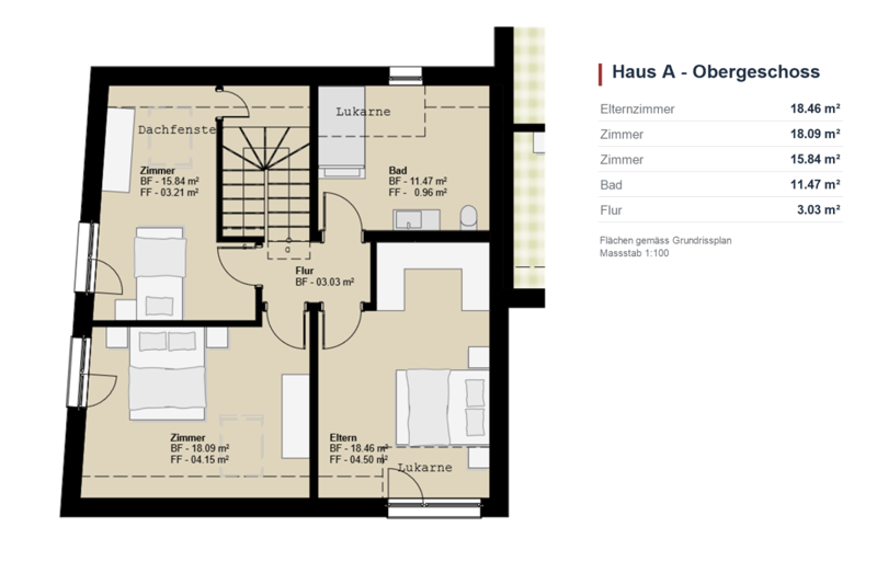 Grundriss Obergeschoss - Haus A