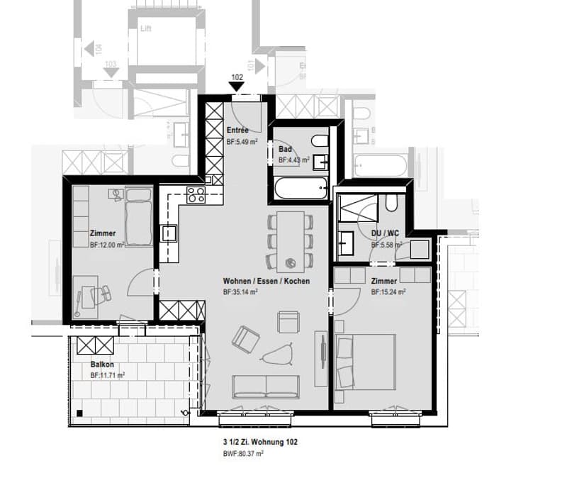 Stilvolle 3.5-Zimmer-Wohnung mit Balkon (3)