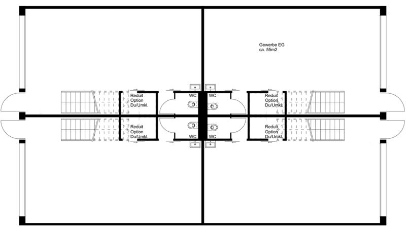 Floor plan with multiple rooms, including WCs, reduction options, and a central corridor.