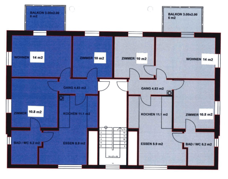 living room, kitchen, 3 bedrooms, 2 bathrooms, corridor, bathroom, balcony