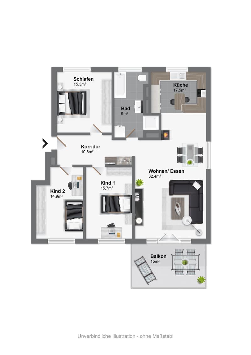 Grundrissplan Wohnung, 1. Obergeschoss