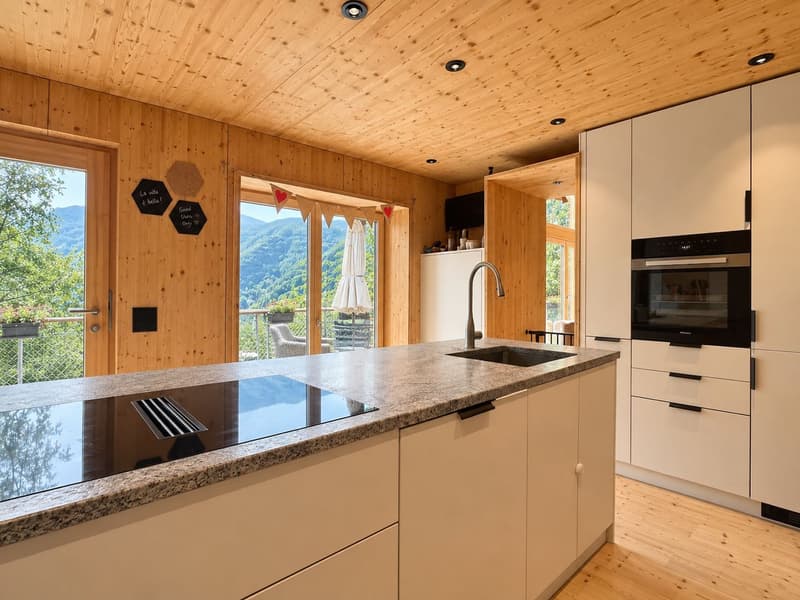 Modernes Holzhaus mit viel Privatsphäre und grossen Fensterfronten mit Blick ins Grüne (3)