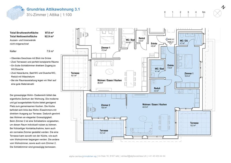 Grundriss Attikawohnung 3.1