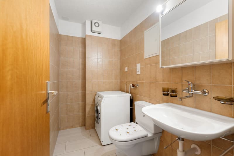 Das separate Gäste-WC bietet mit Lavabo und Waschmaschine zusätzlichen Komfort im Alltag