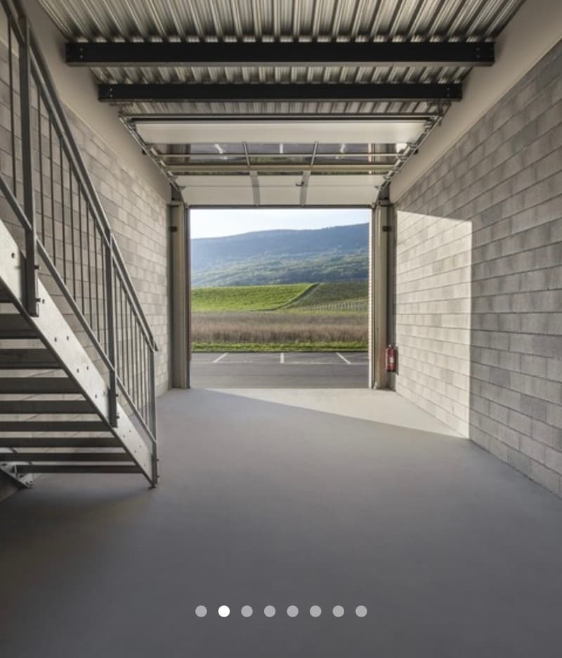 Rez-de-chaussée - env. 30 m2 - Charge au sol 1000 kg/m2 / an empty garage with stairs to the open entrance