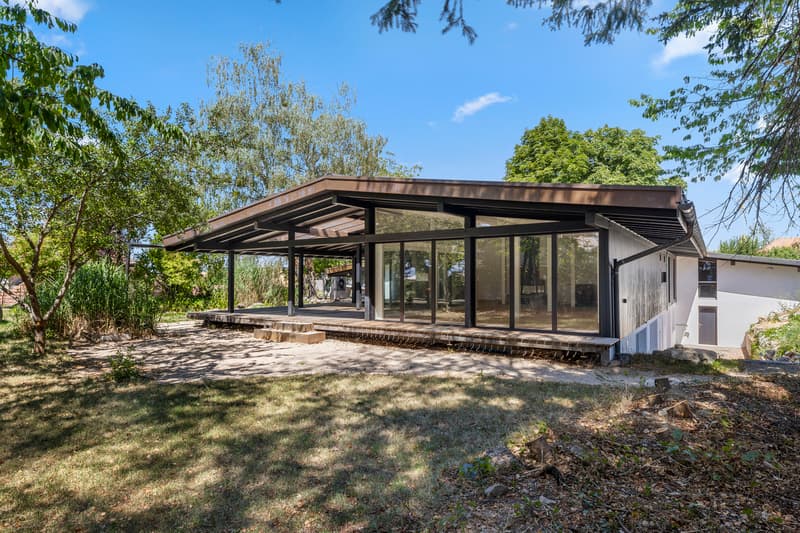 / the home is nestled among the trees