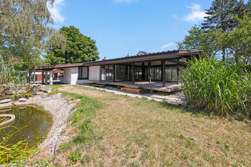 Magnifique Villa avec immense jardin et espace zen / a modern home with a pond in front of it