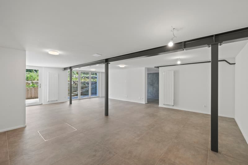 Espace polyvalent, idéal pour un usage personnel ou l'aménagement d'un logement indépendant ou cabinet / an empty room with sliding glass doors in a home