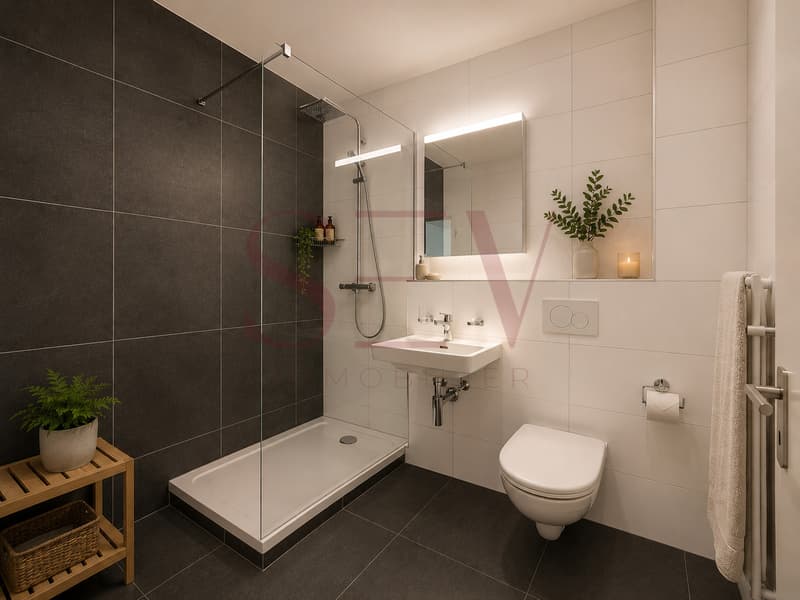 Salle de douche moderne avec finitions soignées