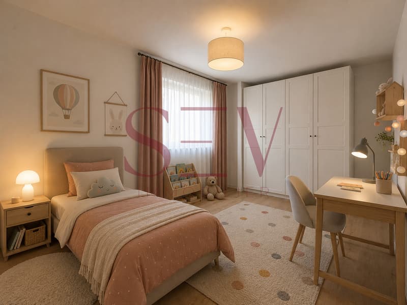 Grande chambre de 14.40 m² avec armoire et belle luminosité / a small bedroom with a large bed and a desk