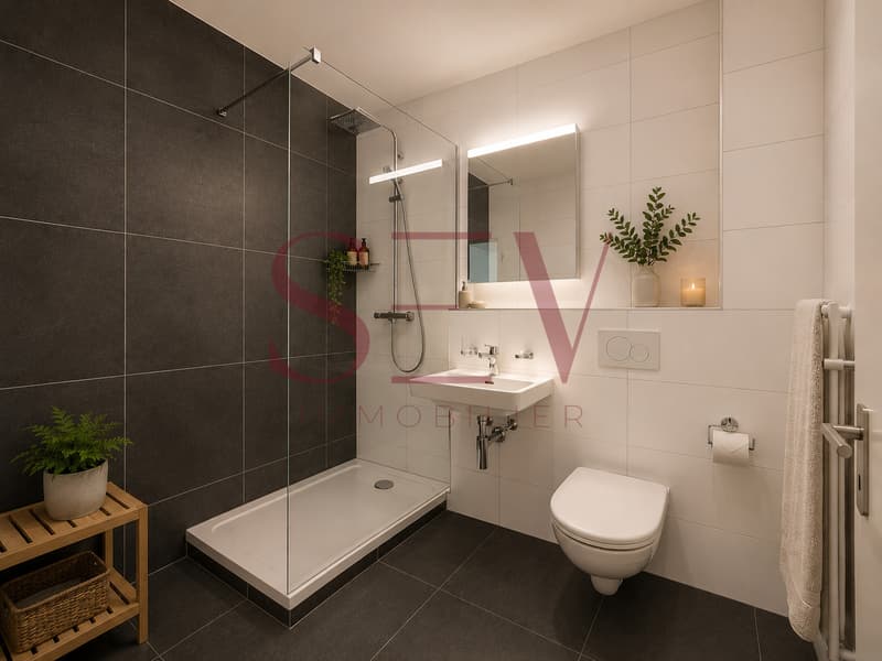 Salle de douche moderne avec finitions soignées