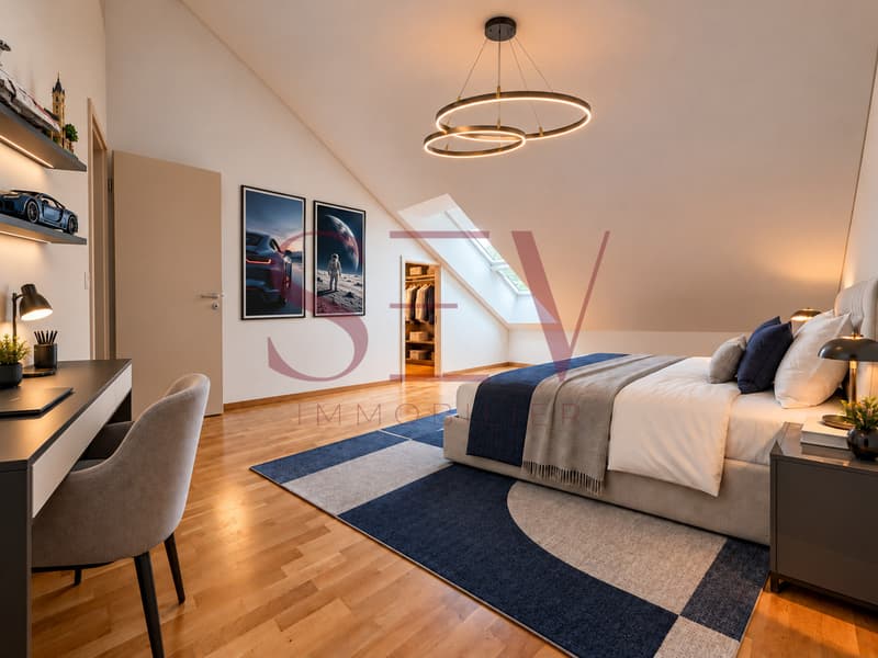 Chambre à coucher aux volumes généreux avec espace dressing