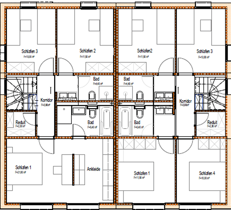 Grundriss OG (links Variante 3 Schlafzimmer/rechts 4 Schlafzimmer)