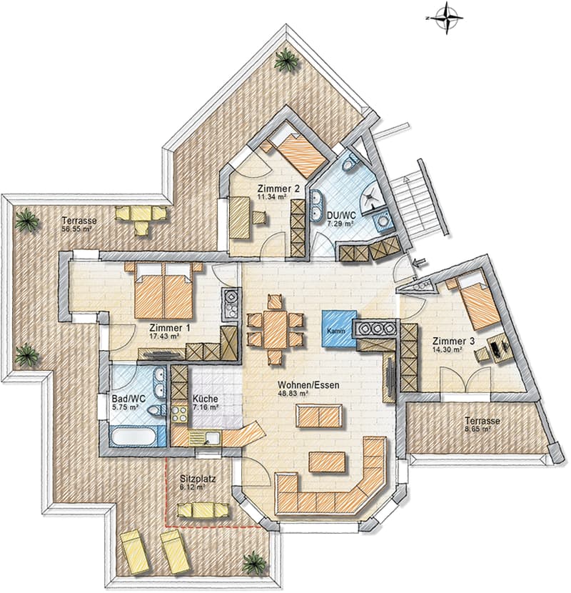 Moderne 4½-Zimmer-Attikawohnung mit umlaufender Terrasse und Weitsicht in Tuggen (7)