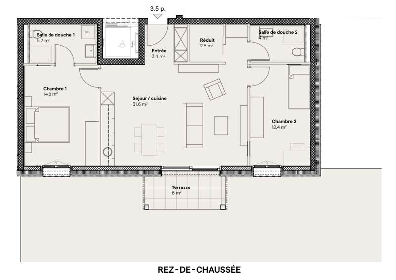 Appartement neuf de 3.5 pièces à Saint-Aubin – Résidence moderne terrasse et jardin (9)