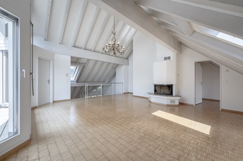 Wohnzimmer mit Terrasse im Galeriegeschoss