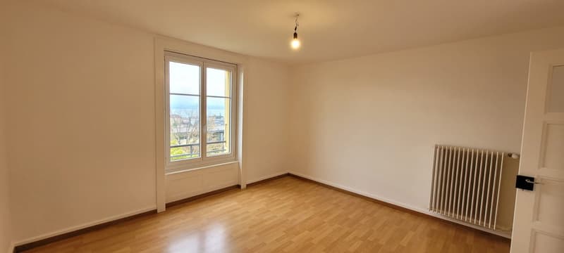 Wooden floor, radiator, double windows, bright with natural light