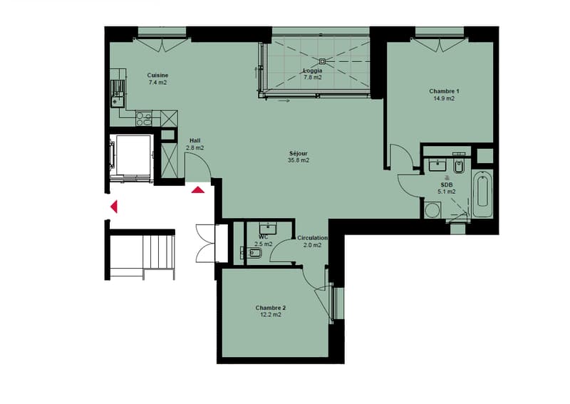 Appartement, 3.5 pièce(s) (2)
