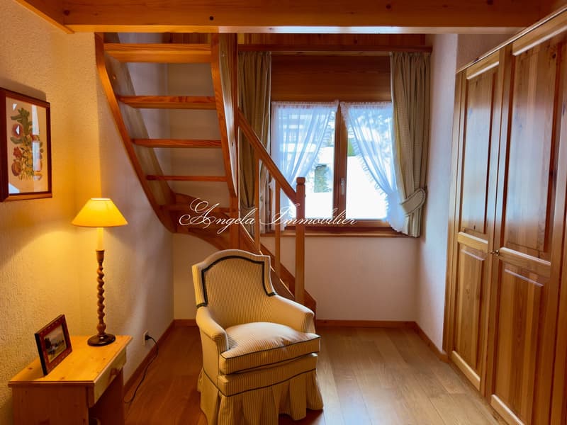 interior, spiral staircase, wooden furniture, a single chair, lamp, frame, wardrobe
