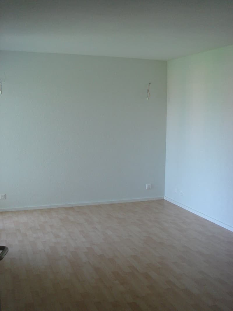 empty room, white walls, wooden floor, power outlets on the wall