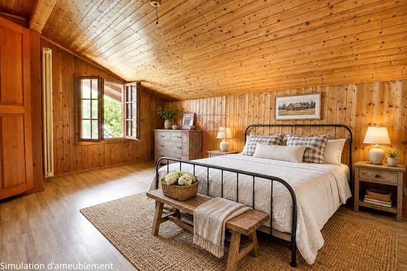 Chambre à coucher avec simulation d'ameublement