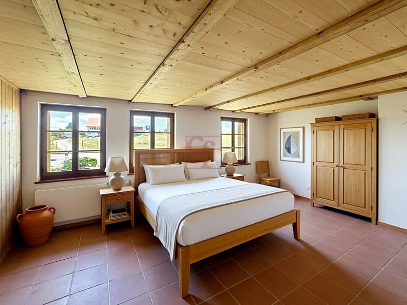 Chambre de l'appt. du rez (simulation d'ameublement)