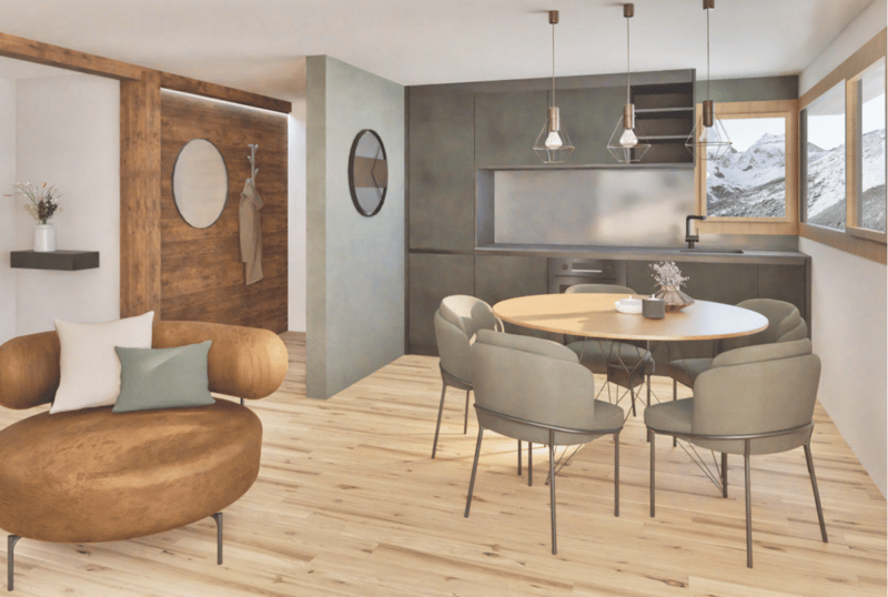 Nuovo appartamento 2.5 locali in uno dei più antichi villaggi, Hohnegg, sopra Saas-Fee. Accesso sportivo dal centro del villaggio, Lomatte o Wildi. Accessibile in bicicletta elettrica tutto l'anno. (3)