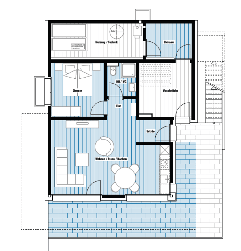 Alpji neue 2.5 Zimmerwohnung in einem der ältesten Weiler Hohnegg oberhalb Saas-Fee. Sportlicher Zugang vom Dorfzentrum, der Lomatte oder Wildi. Mit dem E-bike ganzjährig erreichbar. (2)