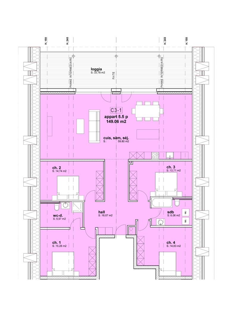 Attique dans les combles de 5,5, Minergie, terrasse de 33 m2 (7)