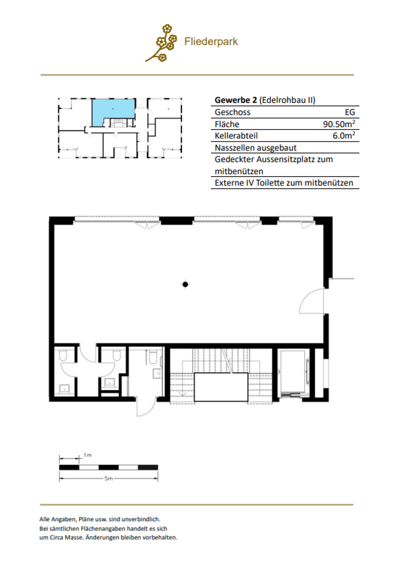 Floor plan for Gewerbe 2, includes living room, storage, bathroom, entrance