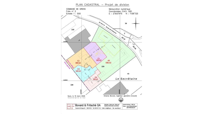 Floor plan of a division project with multiple lots labeled C1, C2, D3, D4, A0, and 228.