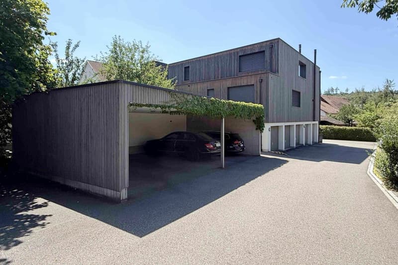Ansicht Nordosten, mit Carport-Bau im Vordergrund