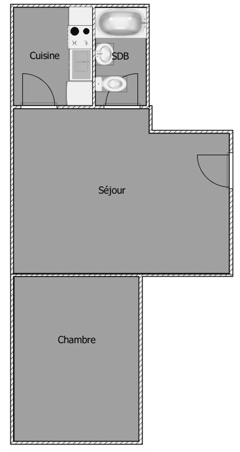 Open-plan kitchen, living room, bedroom, shower room