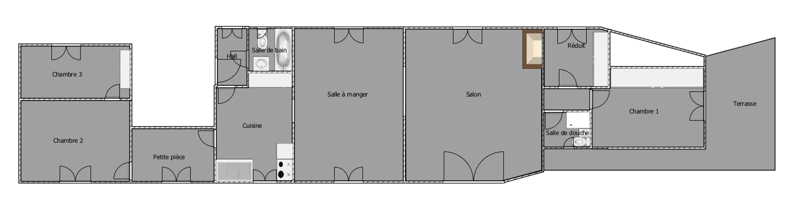 Dining room, living room, kitchen, 3 bedrooms, 2 bathrooms, balcony