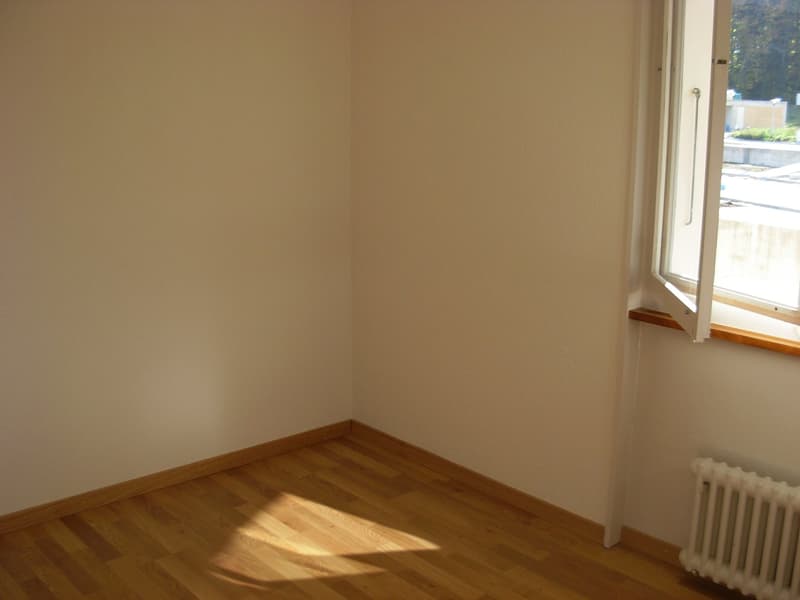 empty room, wooden floor, white walls, window, radiator