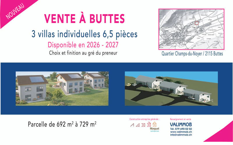 3 villas, 6.5 pieces each, with solar panels, large garden with view, private swimming pool