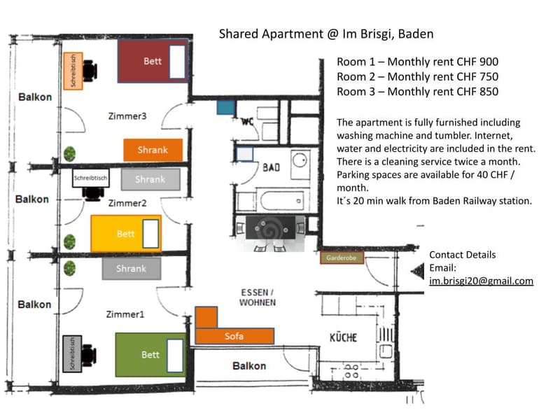 Einzelzimmer / Zimmer in WG - Furnished Single Room - 5 min zum Bahnhof Baden (13)