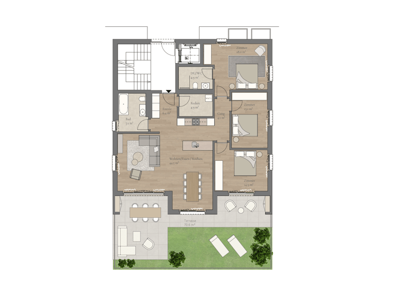 Erstvermietung | Exklusive Gartenwohnung mit 70 m2 grosser Terrasse (2)