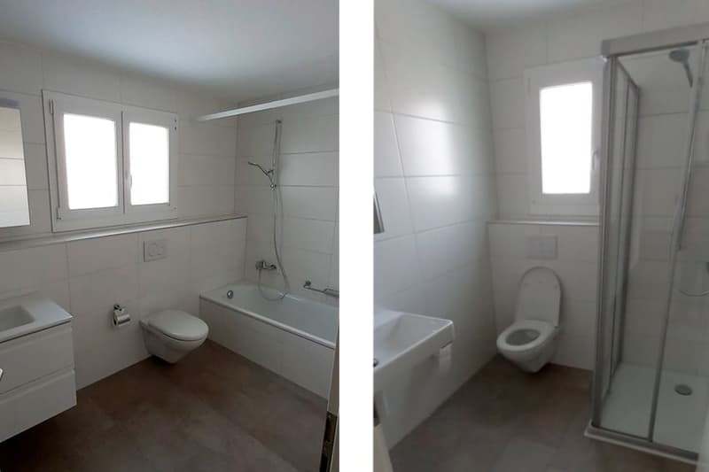 Links: Bad / Rechts: WC mit Duschkbine