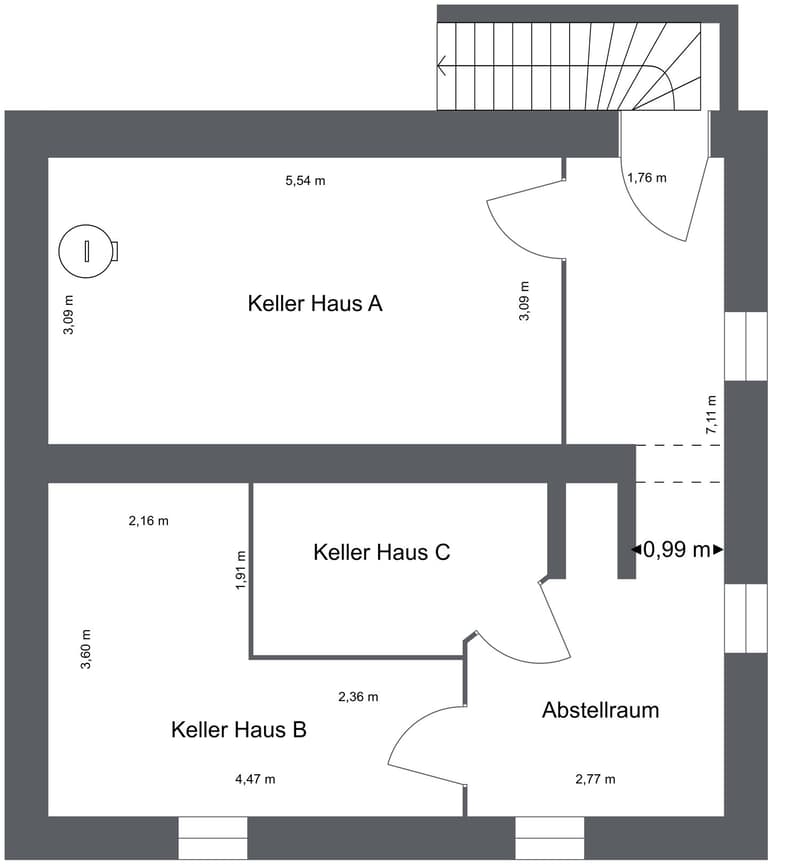 Keller (Haus A) ca. 17 m2 mit Elektrotablau und Boiler