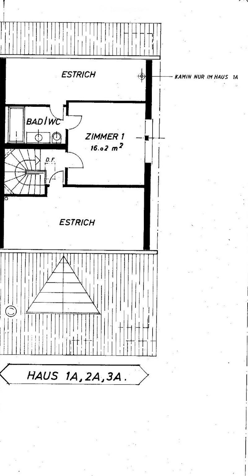 {"type":"Floor plan","description":"The image shows a floor plan with a single room labeled 'Zimmer 1' (Room 1) with an area of 16.02 m^2. The plan also includes a bathroom labeled 'Badi WC' and an 'Estrich' (attic) space."}