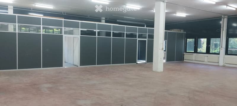 empty room, gray walls, windows, ceiling lights, radiator, door, tiled floor