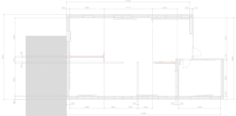Floor plan indicating room dimensions and positioning