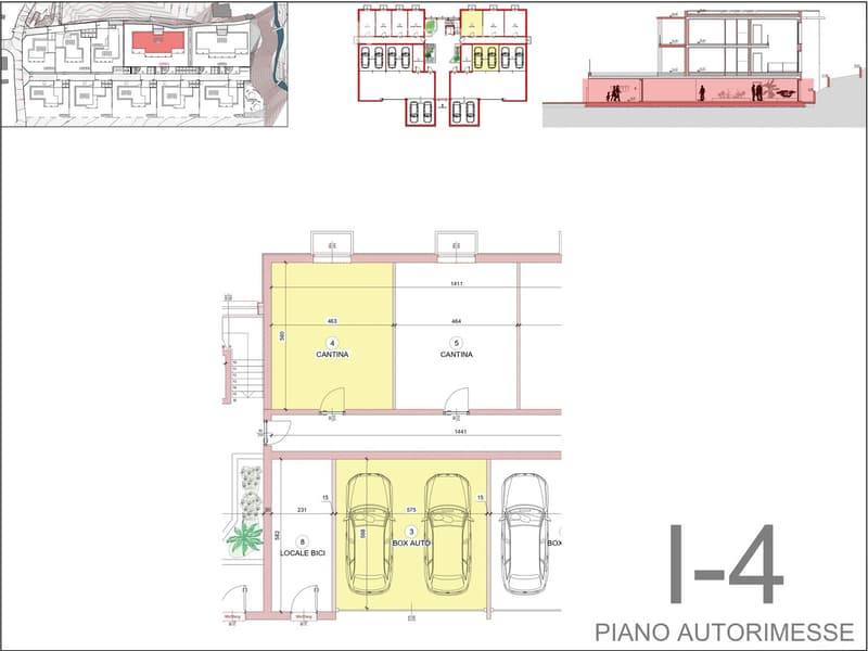 Floor plans: multiple levels, 2 apartments, boxes autos, multiple garages, locale bici