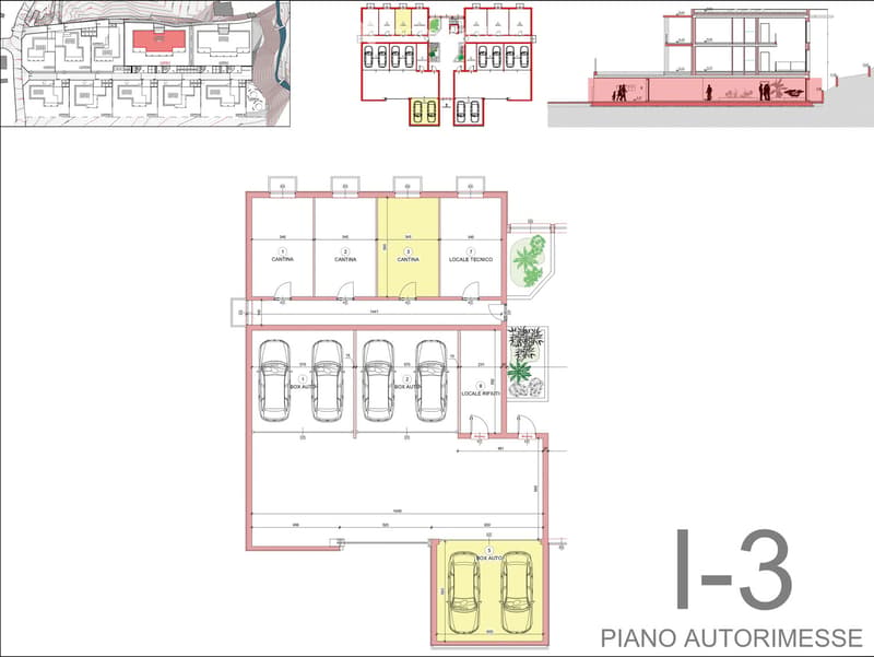 garage with 5 parking spaces, box autos, technique area