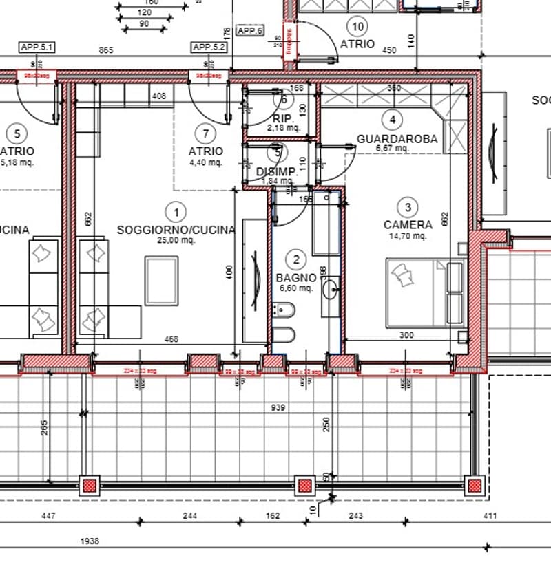 3 rooms, living room, bedroom, kitchen, bathroom, bedroom, balcony