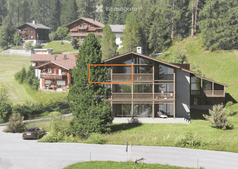 modern detached house, large windows, balcony on second floor, located on slope